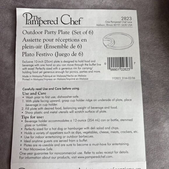 Pampered Chef Outdoor Party Plates 10" Divided Picnic Plastic #2823 Set of 6 - Picture 7 of 7